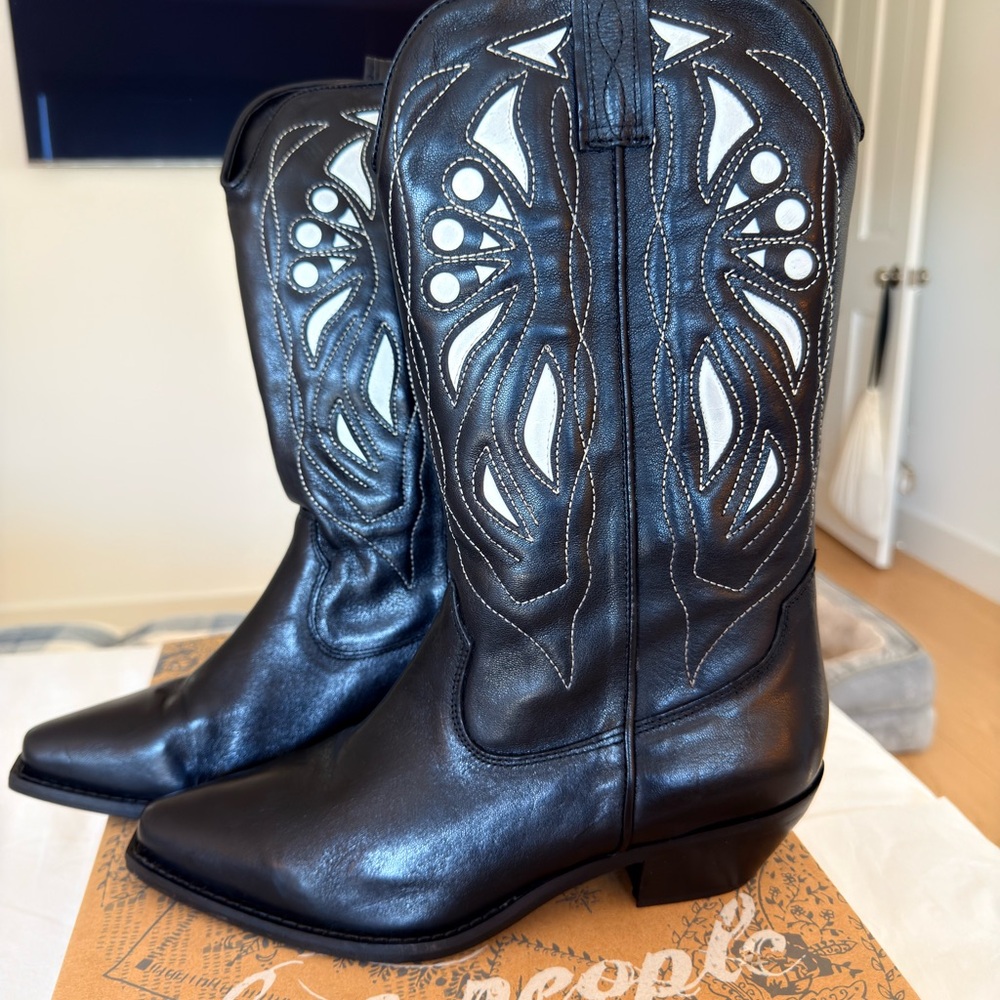 Free People Black Heeled Cowboy Boots